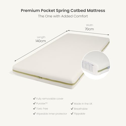 Spring Premium Pocket Mattress & Papas Cotbed Mamas (140x70x10cm)